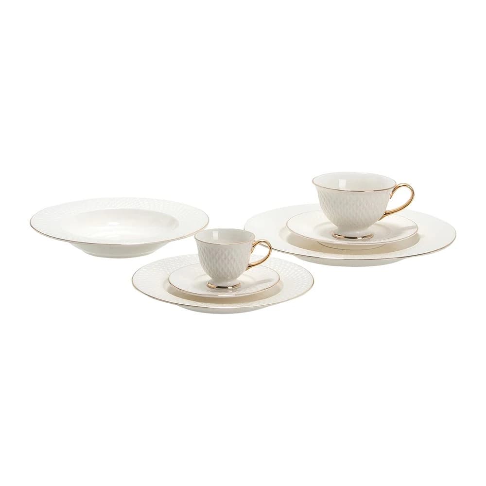 Aparelho de Jantar Home Style Eclat Gold 42 Peças Branco — foto 2 de 6