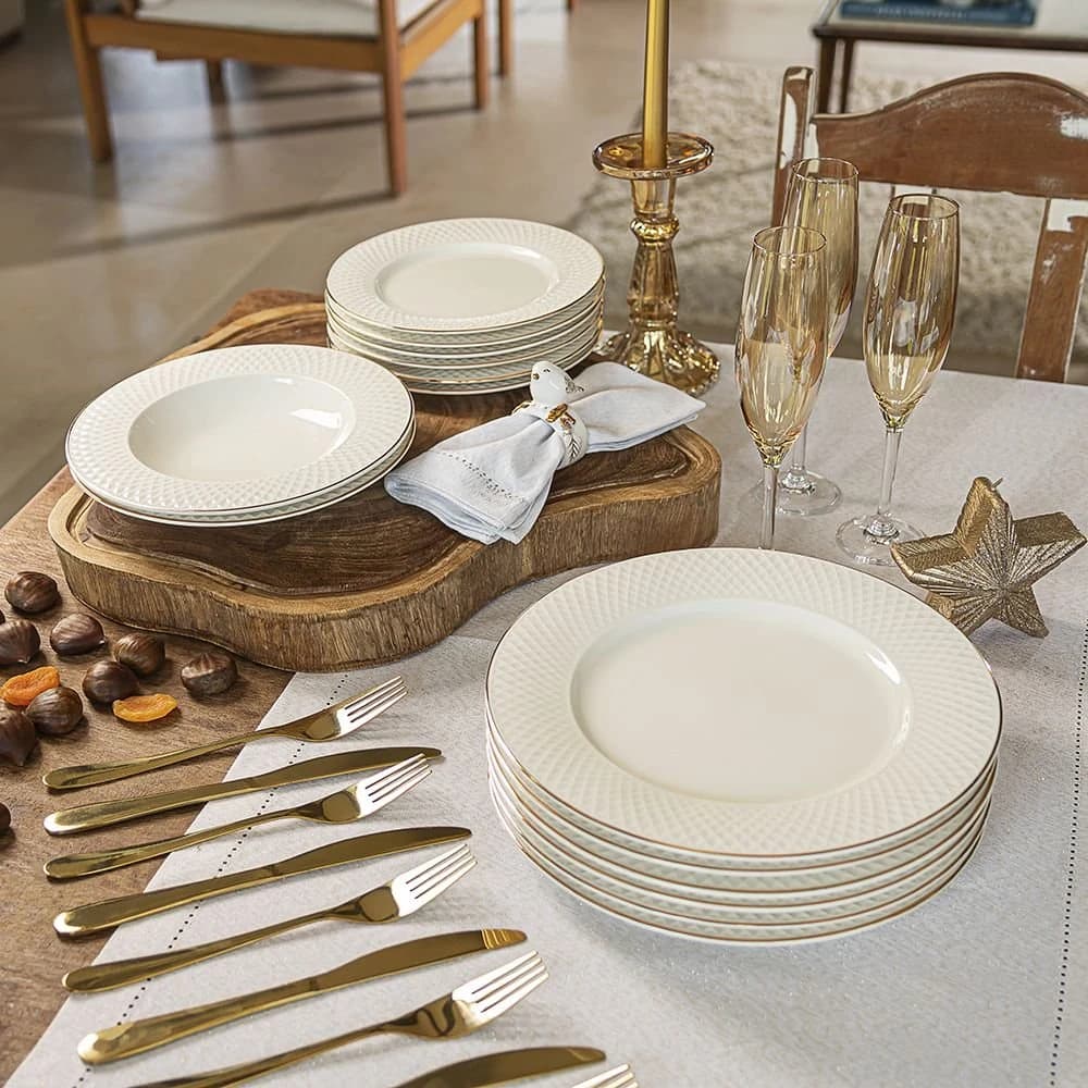 Aparelho de Jantar Home Style Eclat Gold 42 Peças Branco — foto 6 de 6
