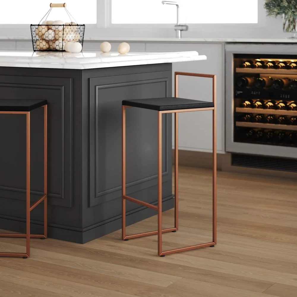 Banqueta Dori cobre assento corino preto