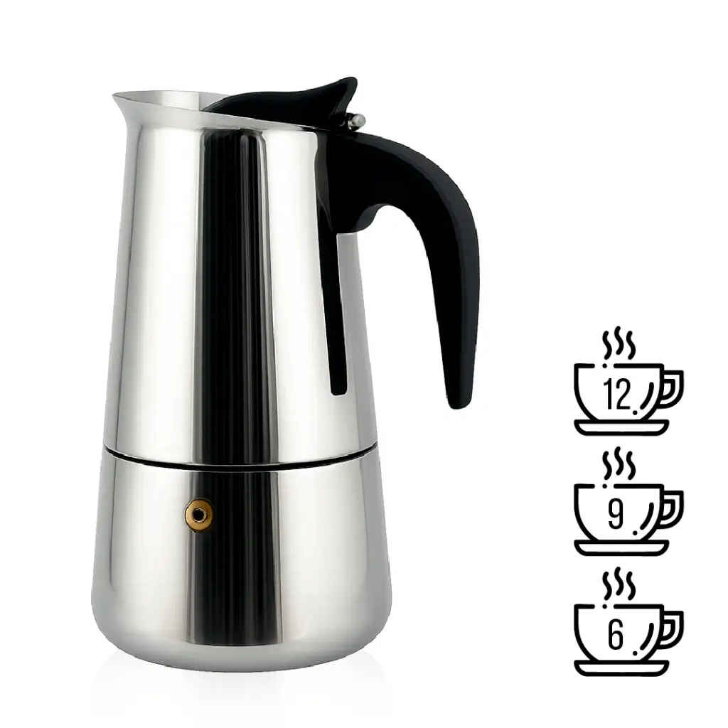 Cafeteira Expresso Italiana 600ml Aço Inox – Faz até 12 Xícaras de Café