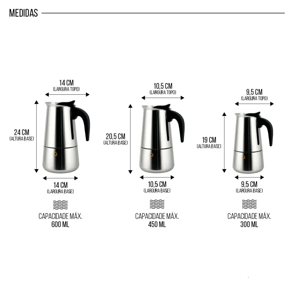 Cafeteira Expresso Italiana 600ml Aço Inox – Faz até 12 Xícaras de Café Cafeteira Italiana 300ml — foto 3 de 9