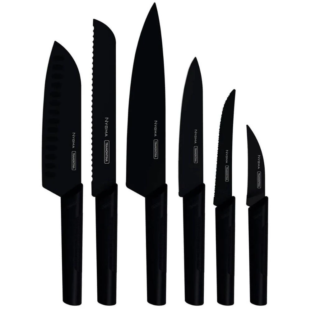 Jogo de Facas Tramontina Nygma Conjunto Aço Inox Cabo Polipropileno 6 Peças Preto