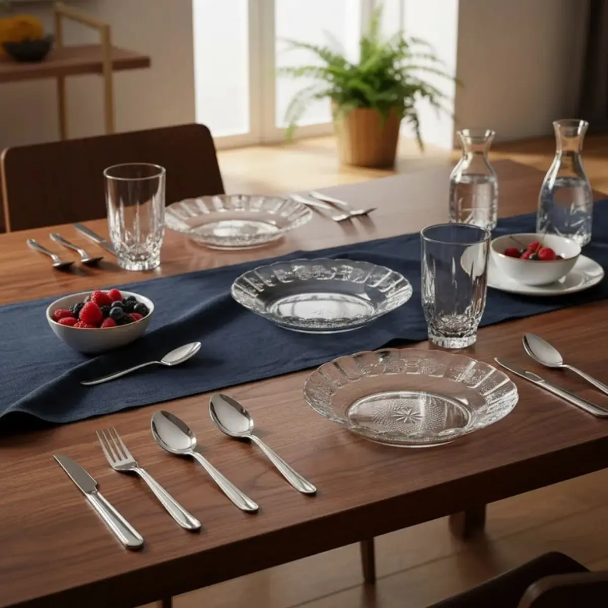 Jogo de Jantar 20 Peças Vidro e Inox 4 Pratos Estrela 4 Copos Konia Talheres Aço Inox Kit Completo Padrão — foto 2 de 9