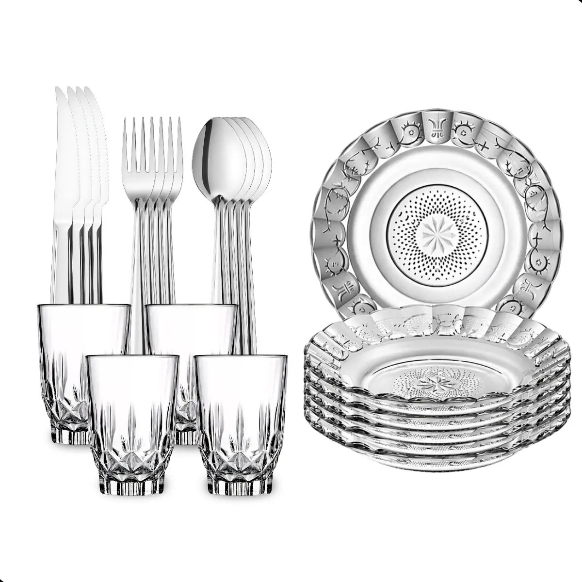 Jogo de Jantar 20 Peças Vidro e Inox 4 Pratos Estrela 4 Copos Konia Talheres Aço Inox Kit Completo Padrão — foto 8 de 9