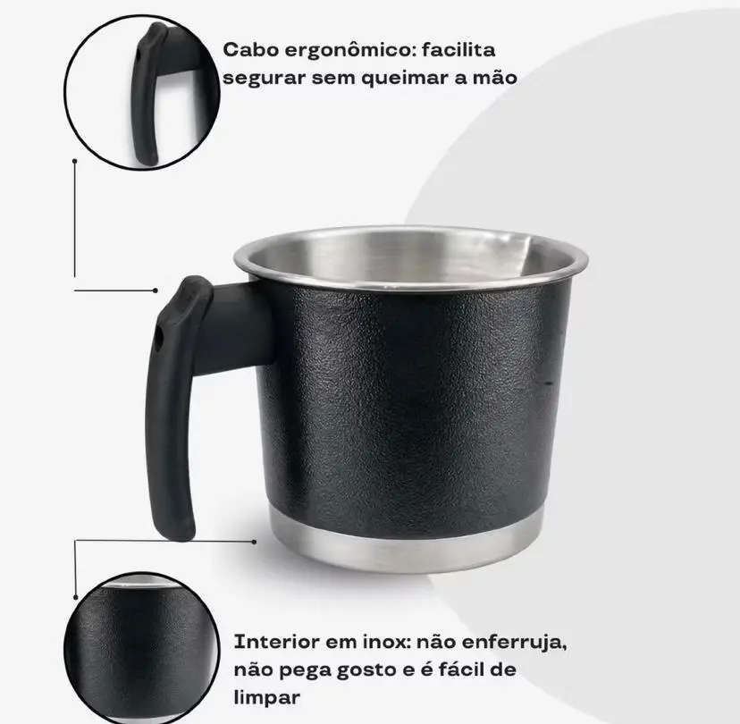 KIT 3 CANECÃO LEITEIRA CANECO FERVEDOR DE ALUMINIO COLORIDO CAFÉ LEITE CABO DE MADEIRA PRETO CRAQUEADO — foto 2 de 5
