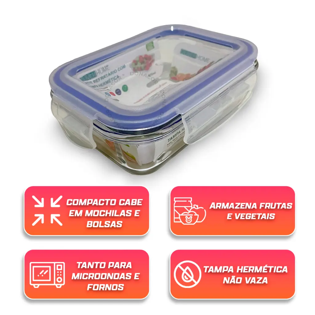 Kit 5 Potes Vidro Hermético mantimentos marmita 370ml - Pote Hermético - Oliver Home Azul — foto 2 de 5