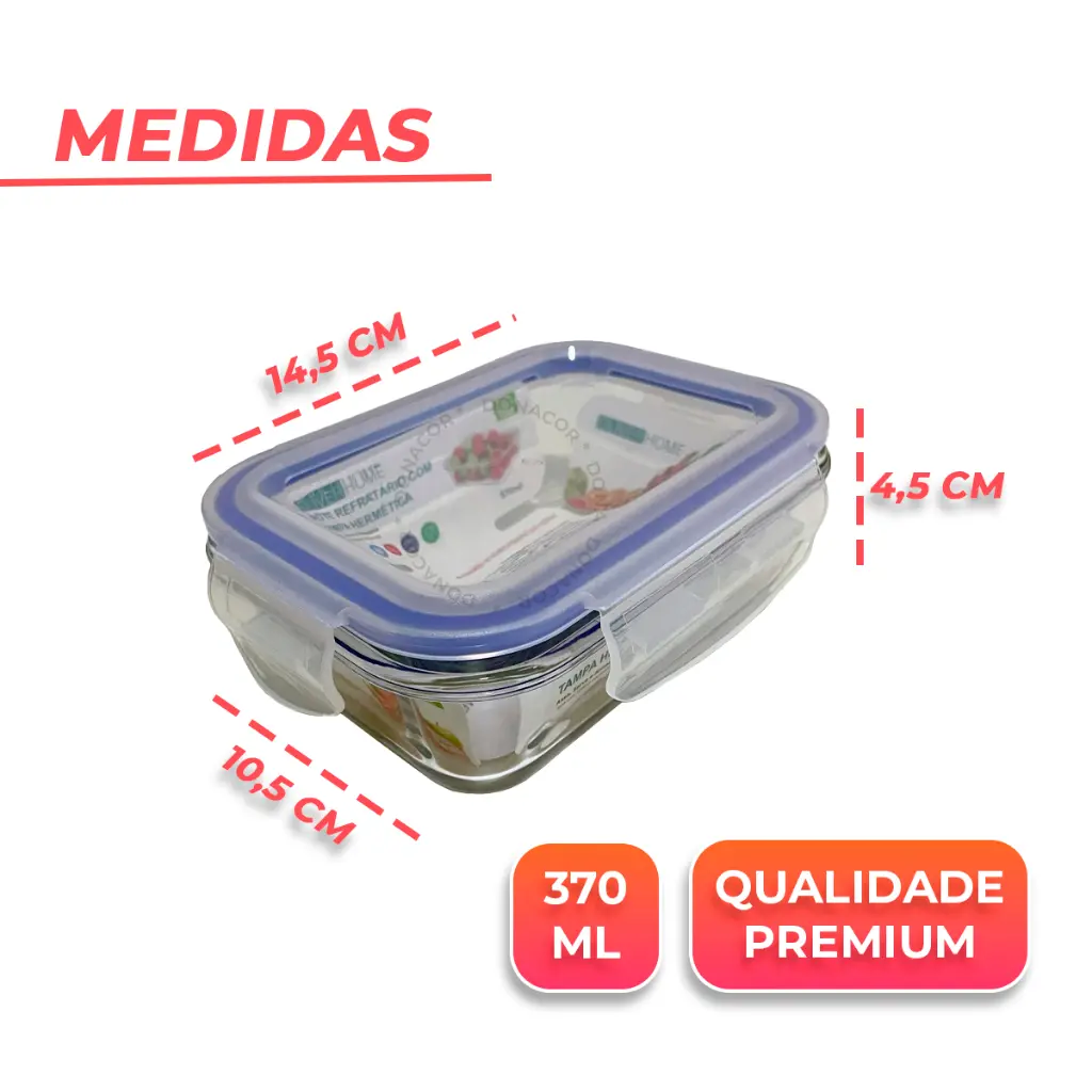 Kit 5 Potes Vidro Hermético mantimentos marmita 370ml - Pote Hermético - Oliver Home Azul — foto 5 de 5
