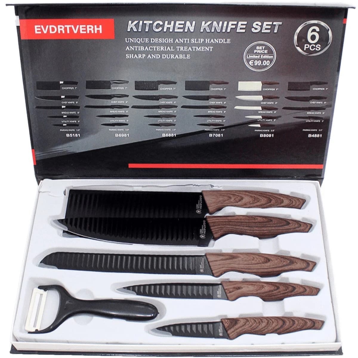 Kit Jogo De Faca Conjunto Faqueiro Cozinha Churrasco 6 Peças Preto — foto 3 de 5