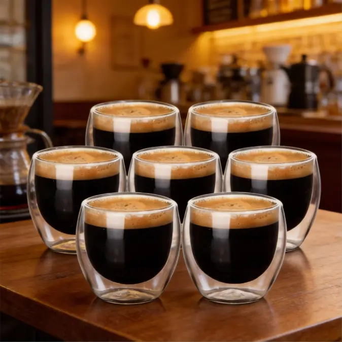 Novidades 2026Conjunto com 6 Copos de Vidro Térmico Dupla Parede para Café Expresso 80ml