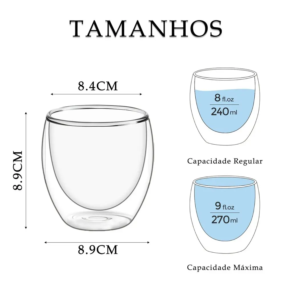 Novidades 2026Conjunto com 6 Copos de Vidro Térmico Dupla Parede para Café Expresso 80ml Kit 6(80ML) — foto 9 de 9