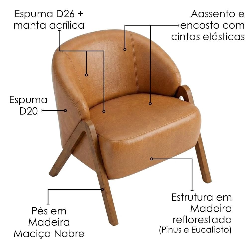 Poltrona Decorativa Iris Pes Madeira Courino MOLL Tcs 727 — foto 4 de 8
