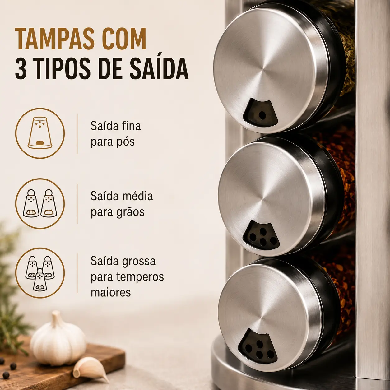 Porta Tempero Condimento Inox 12 Potes Suporte Giratório Quadrado — foto 4 de 9
