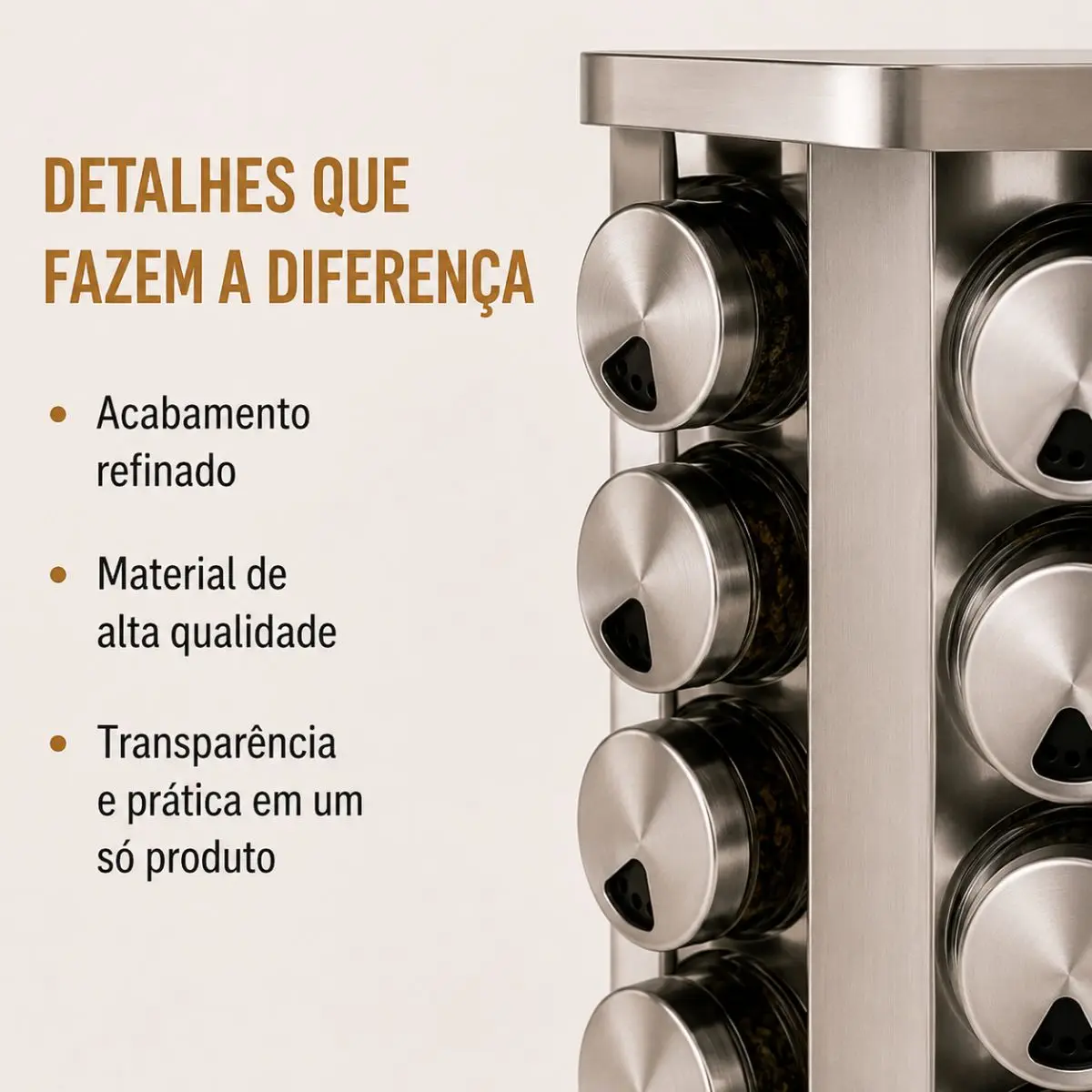 Porta Tempero Condimento Inox 12 Potes Suporte Giratório Quadrado — foto 7 de 9