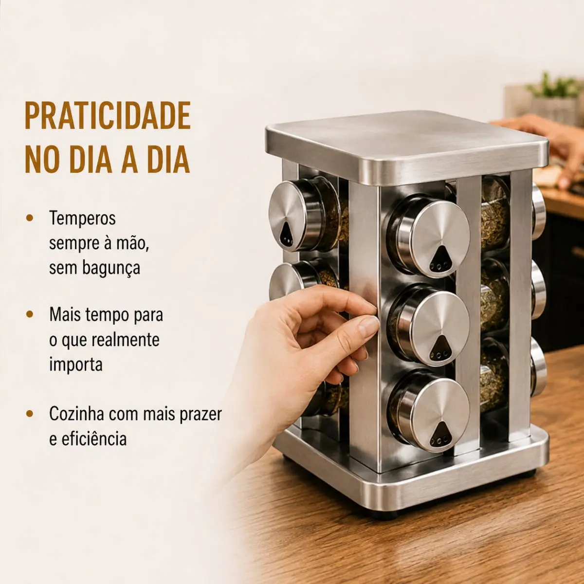Porta Tempero Condimento Inox 12 Potes Suporte Giratório Quadrado — foto 8 de 9