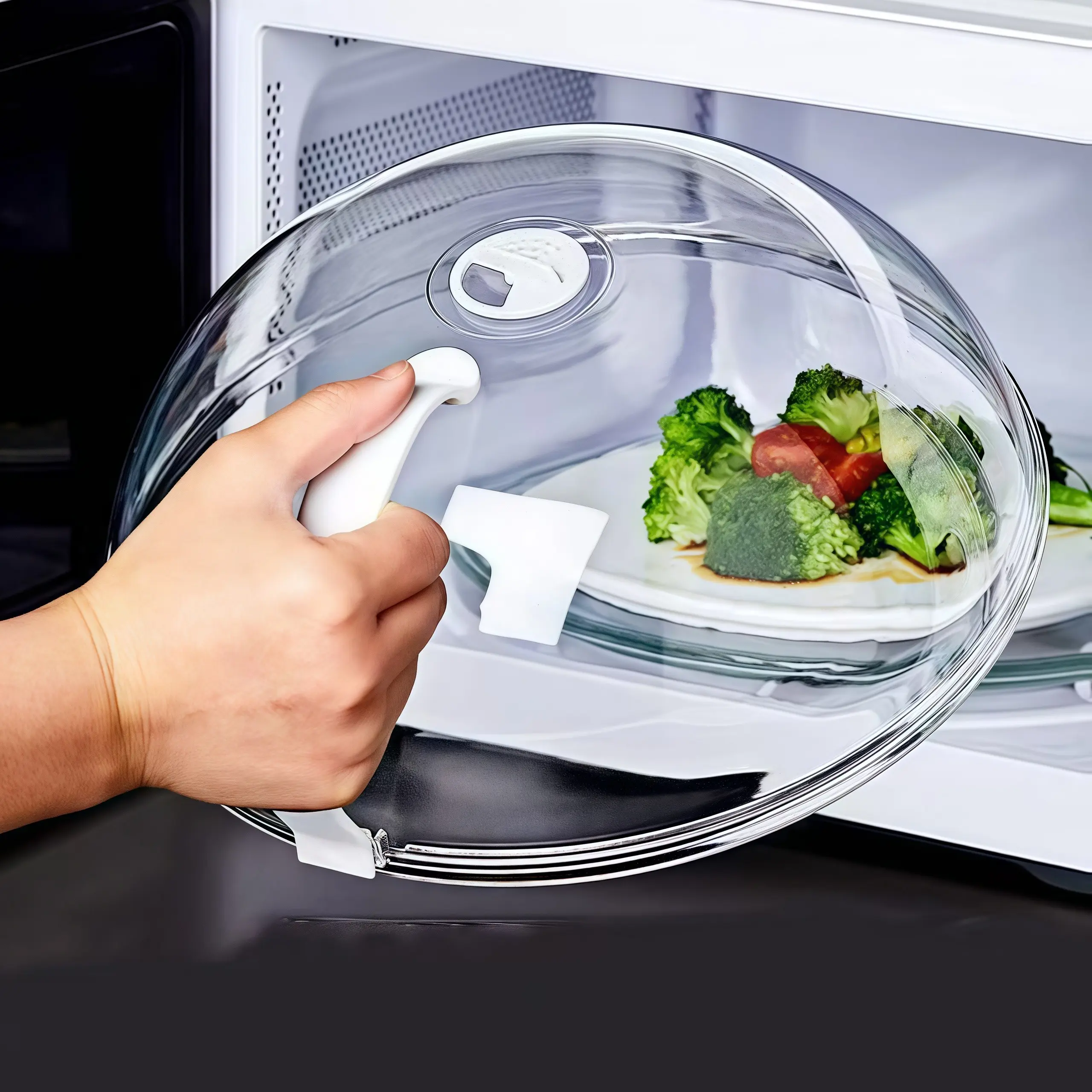 Tampa Para Microondas Protetor Alimentos Anti Sujeira Comida Com Válvula Alça De Plástico Pratos