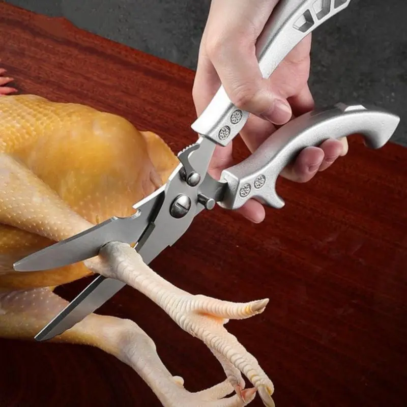 Tesoura de Cozinha Multiuso Forte - Corta Osso de Frango e Peixe, Carnes, Legumes | Aço Inoxidável Profissional prateado — foto 2 de 8