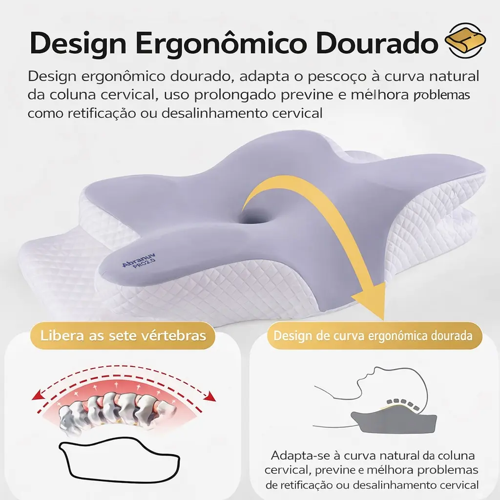 Travesseiro Cervical Ergonômico Espuma de Memória — Sono Confortável 1 unidade · Branco — foto 4 de 9