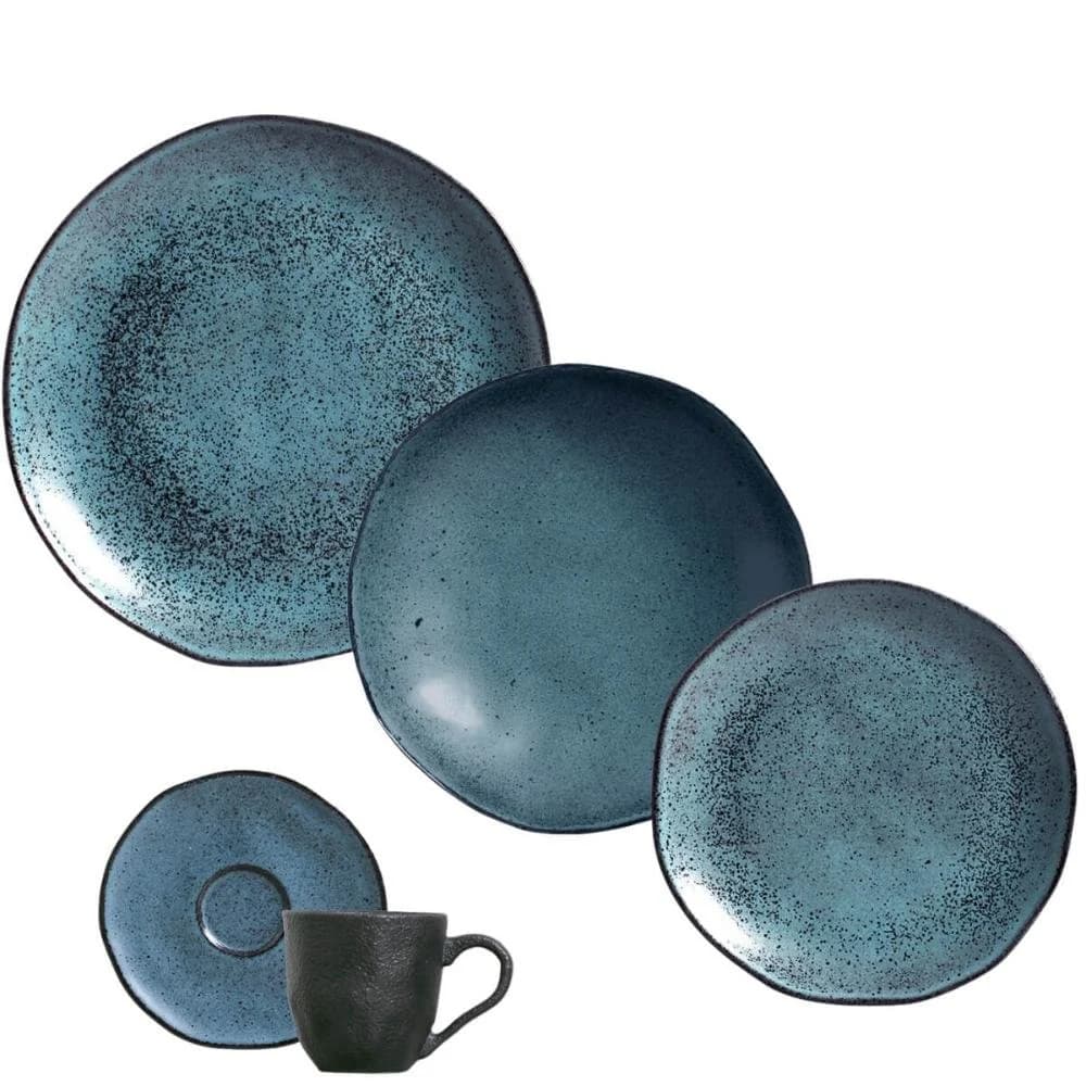 Aparelho de Jantar Orgânico Petroleum 30 Peças Porto Brasil Cerâmica Stoneware Azul Mesa Posta Petroleum · 30 peças — foto 1 de 5