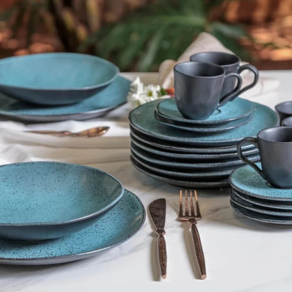 Aparelho de Jantar Orgânico Petroleum 30 Peças Porto Brasil Cerâmica Stoneware Azul Mesa Posta Petroleum · 30 peças — foto 2 de 5