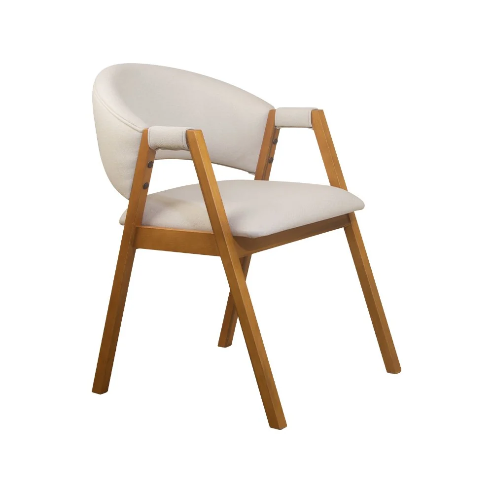 Cadeira de Jantar Estofada Litchi Amêndoa com Linho Off White - WP 59263 Off-white — foto 1 de 4
