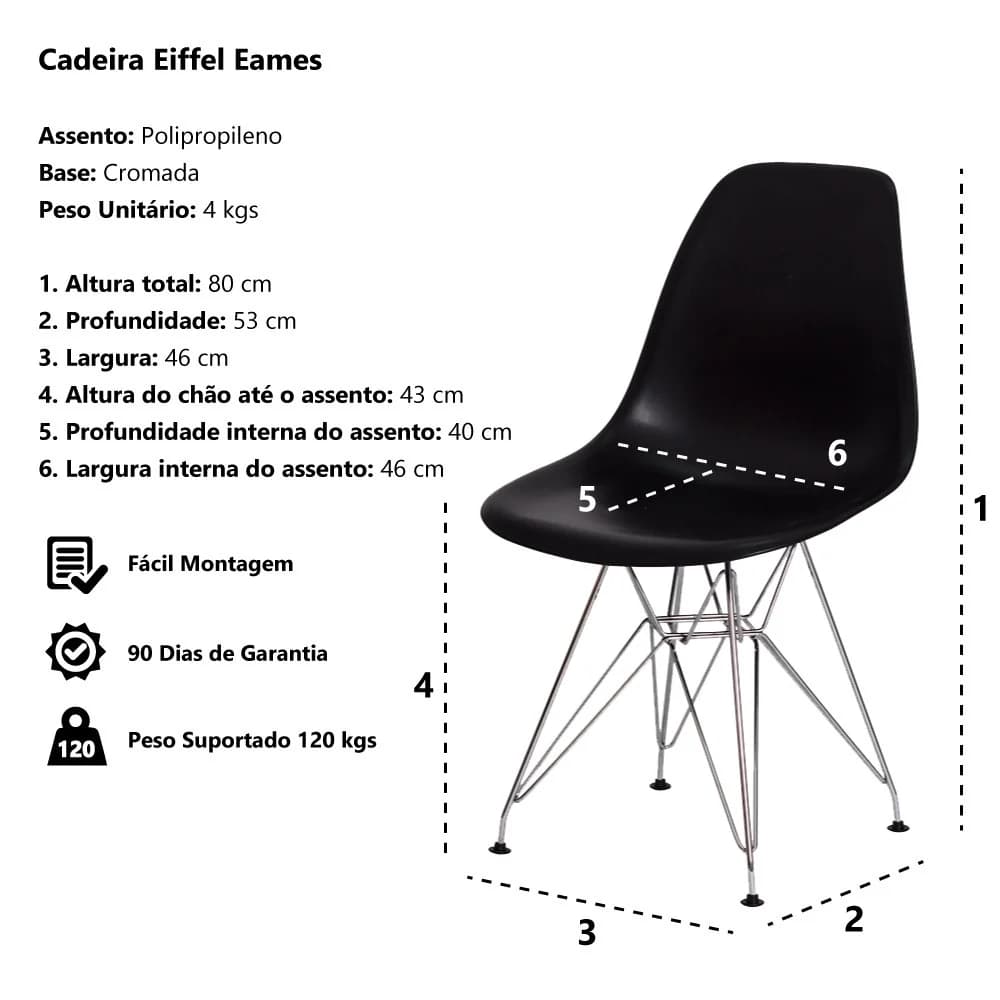 Cadeira Eiffel Eames Branca Base Cromada Sala Cozinha Jantar
