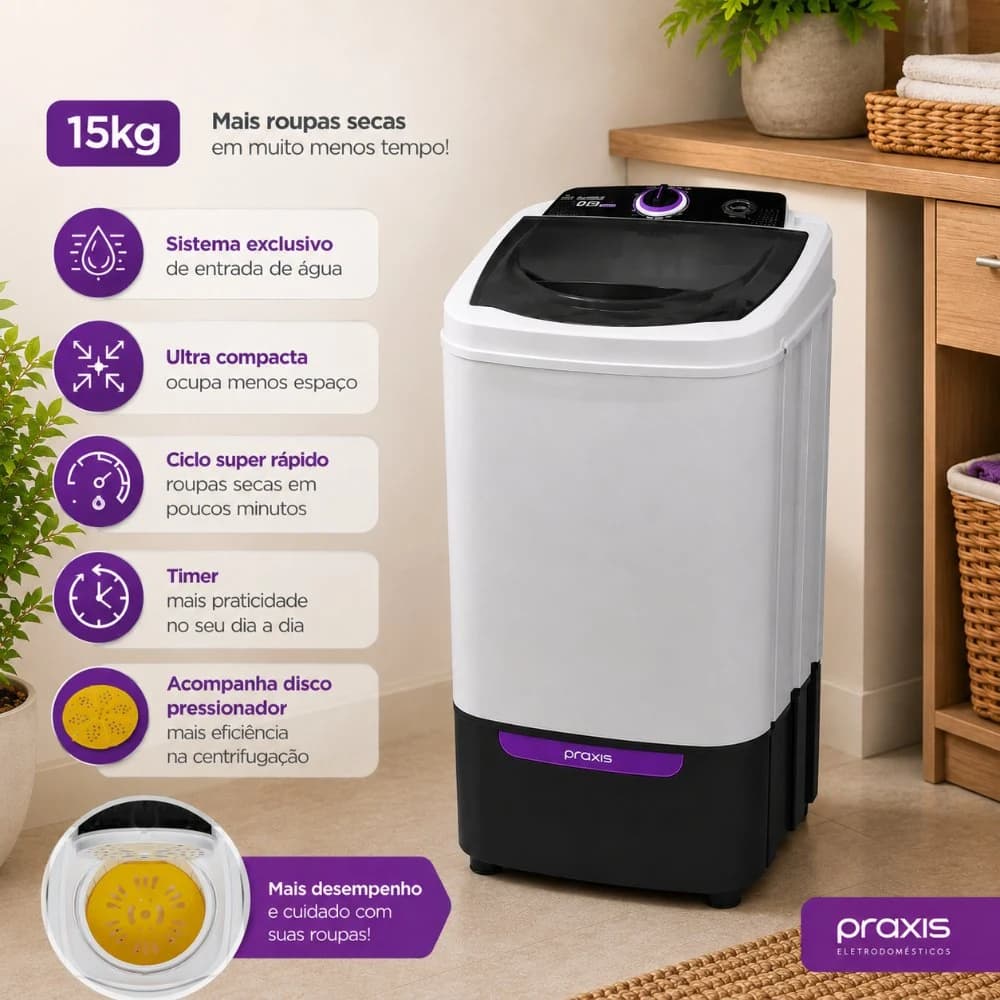 Centrífuga de Roupas Praxis 15Kg Ciclo Super Rápido Branca 220V Branca — foto 4 de 5