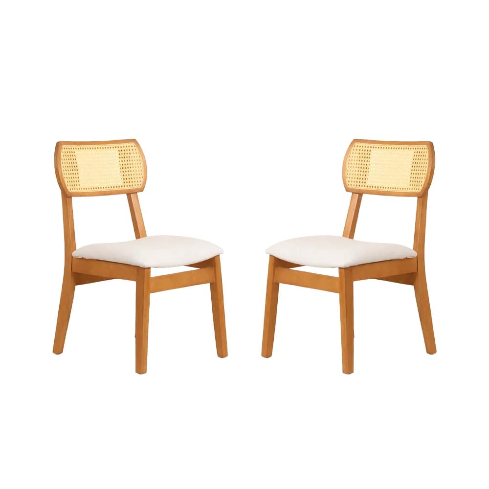 Conjunto 2 Cadeiras de Jantar Sienna com Tela Amêndoa e Linho Off White - WP 60080