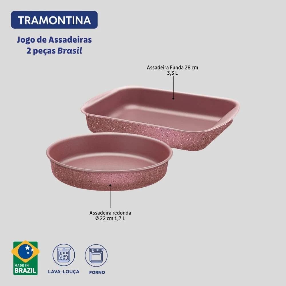 Conjunto Assadeiras Tramontina Jogo de Formas Antiaderentes Rosa 2 Peças Brasil Padrão — foto 3 de 5