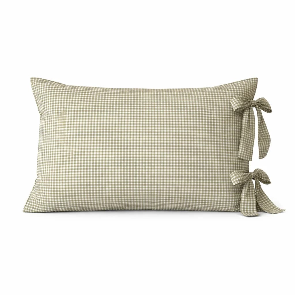 Fronha com Laco Xadrez Vichy Verde Estilo Farmhouse 50x70 cm - UNIDADE