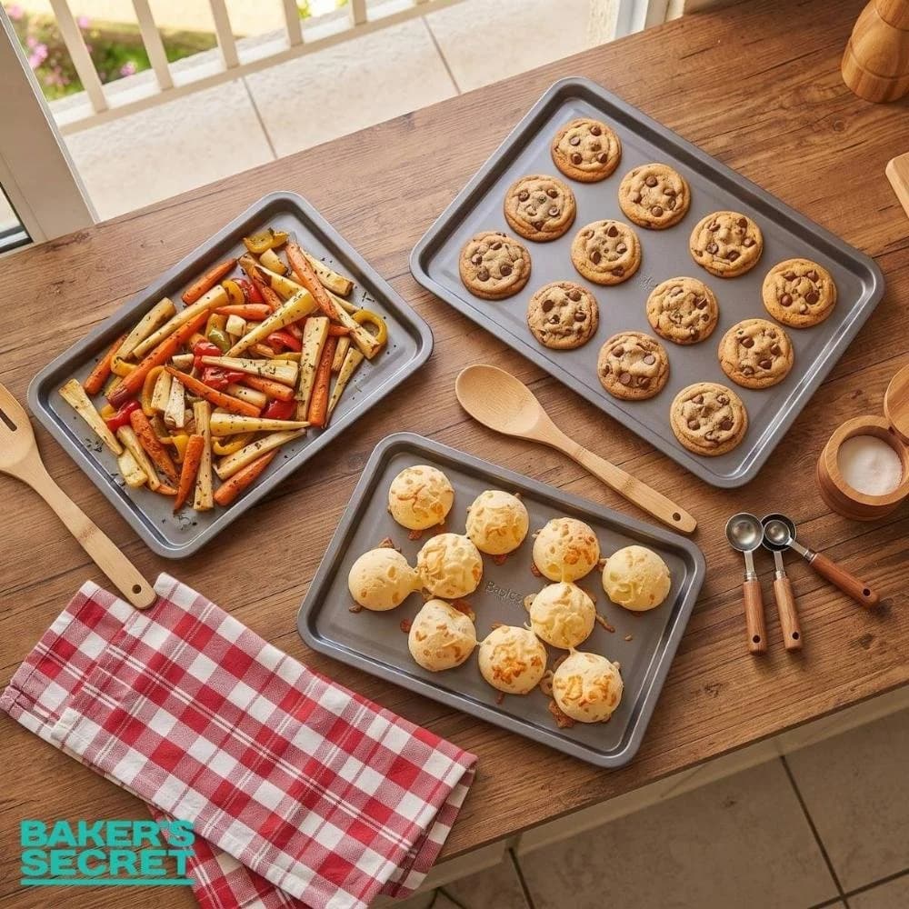 Jogo 3 Formas Assadeira Cookies Antiaderente Baker's Secret Único — foto 2 de 9