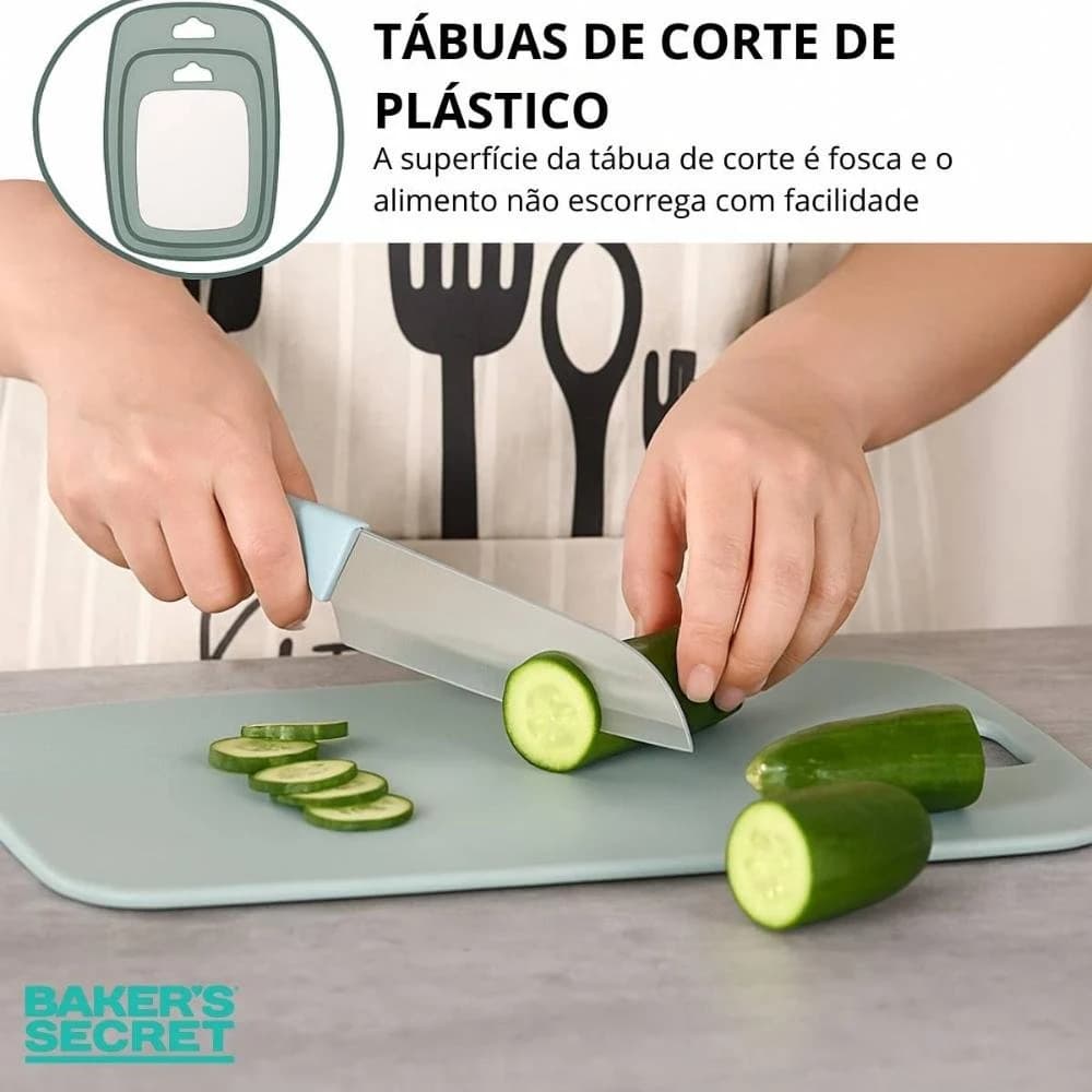 Jogo 3 Tábuas de Corte Legumes Carne Cozinha Multiuso Casa Padrão — foto 3 de 8