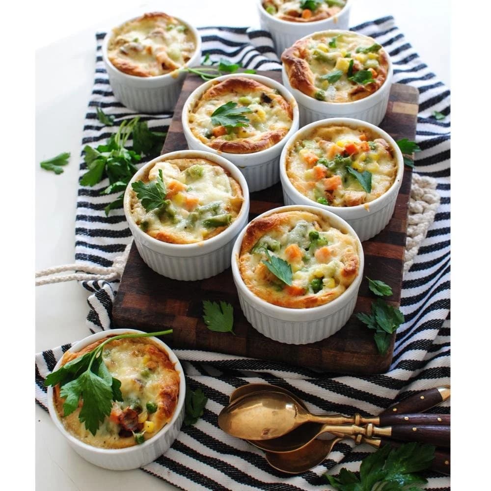 Jogo 4 Tigelas Ramekins de Porcelana 240ml Canelado Médio Germer Branco Padrão — foto 2 de 6