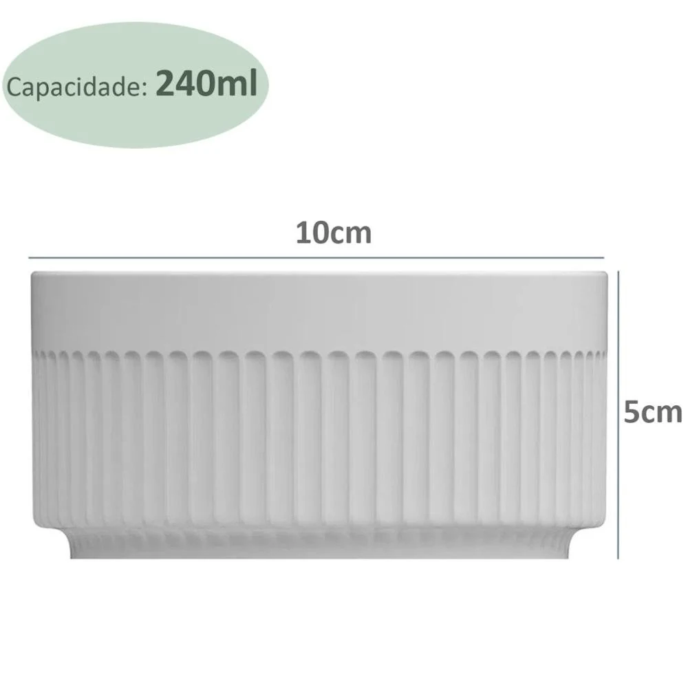 Jogo 4 Tigelas Ramekins de Porcelana 240ml Canelado Médio Germer Branco Padrão — foto 3 de 6