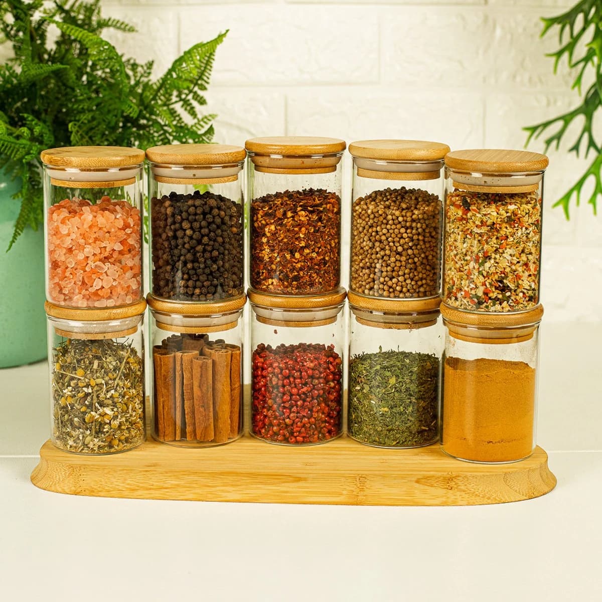 Jogo de 10 Potes Herméticos de Vidro Tampa de Bambu - 250 Ml Oikos Natural — foto 7 de 8
