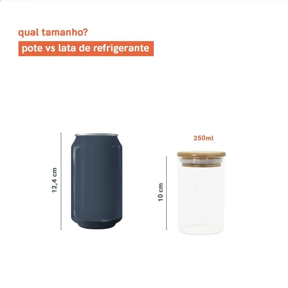 Jogo de 5 Potes Herméticos de Vidro Tampa de Bambu - 250 Ml Oikos Natural — foto 4 de 8