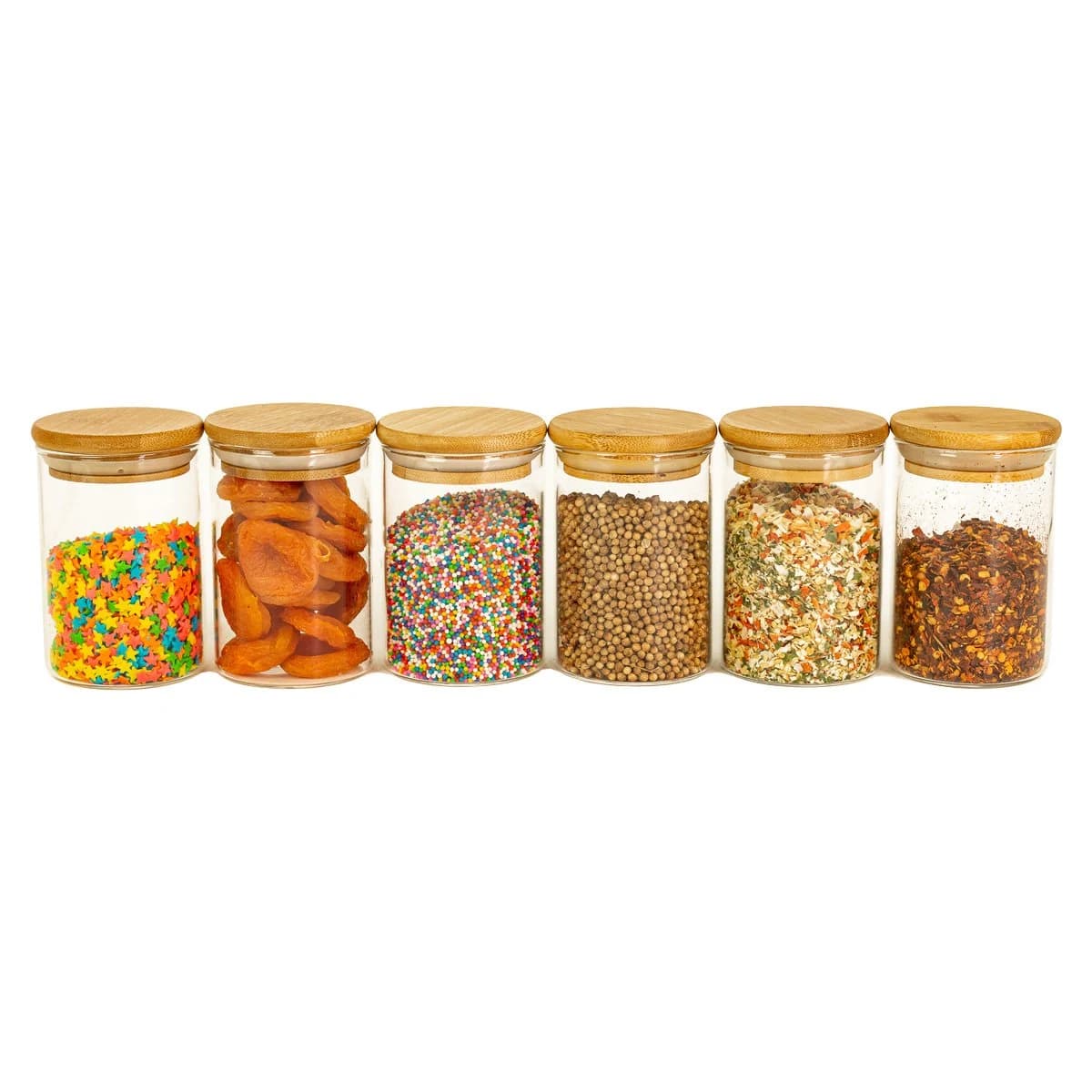 Jogo de 6 Potes Herméticos de Vidro Tampa de Bambu - 250 Ml Oikos