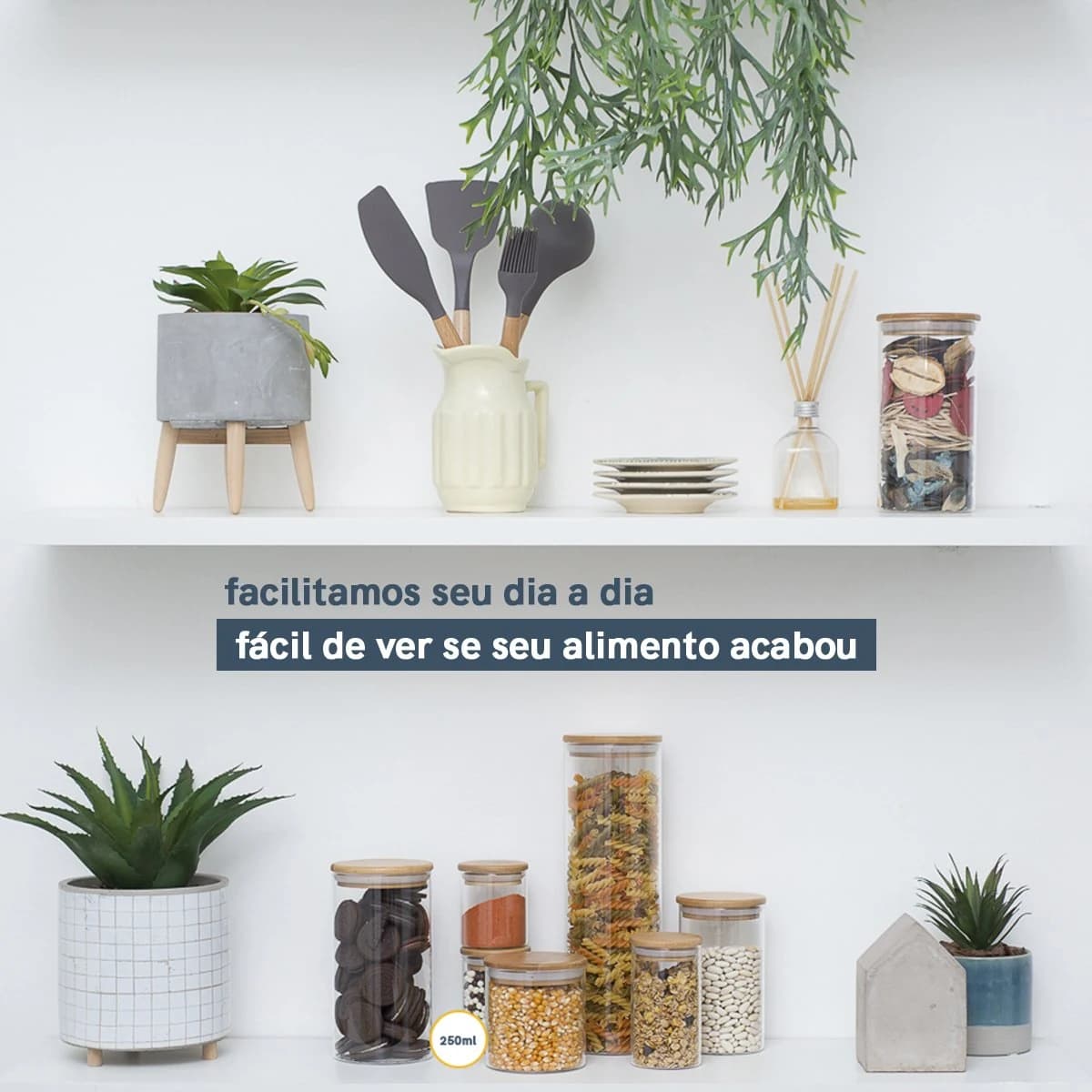Jogo de 6 Potes Herméticos de Vidro Tampa de Bambu - 250 Ml Oikos Natural — foto 8 de 8