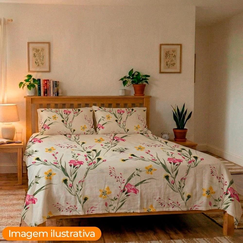 Jogo de Cama de Casal 130 Fios Duplo 4 peças Floral Lirian Camesa Floral · Casal — foto 2 de 5