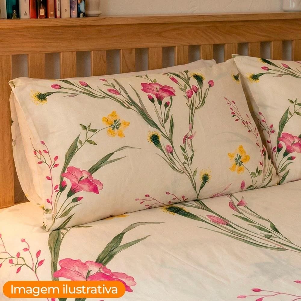 Jogo de Cama de Casal 130 Fios Duplo 4 peças Floral Lirian Camesa Floral · Casal — foto 3 de 5
