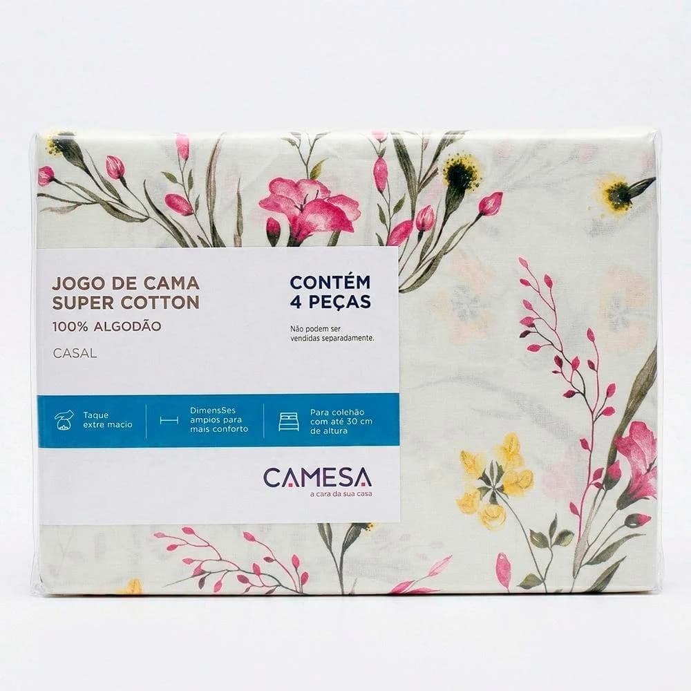 Jogo de Cama de Casal 130 Fios Duplo 4 peças Floral Lirian Camesa Floral · Casal — foto 4 de 5
