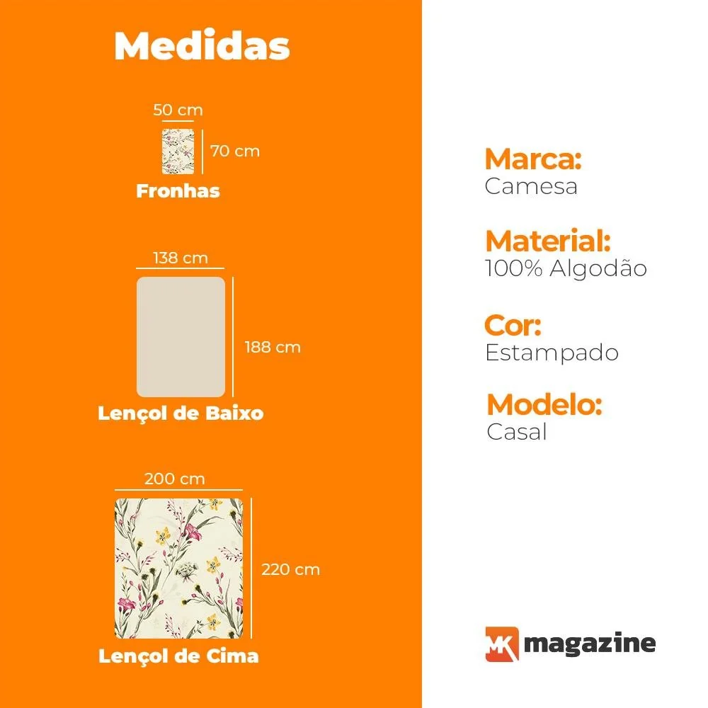 Jogo de Cama de Casal 130 Fios Duplo 4 peças Floral Lirian Camesa Floral · Casal — foto 5 de 5