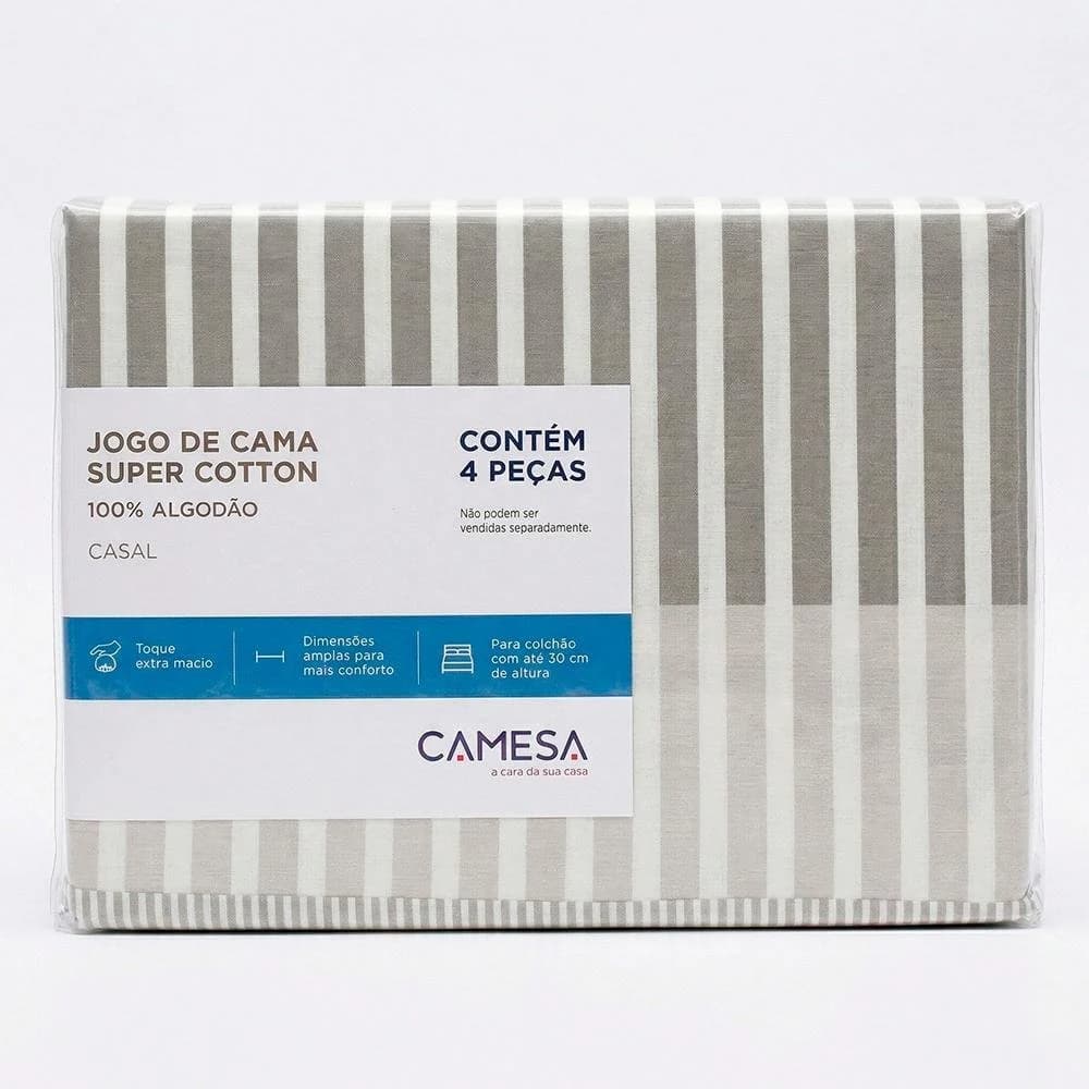 Jogo de Cama de Casal 130 Fios Duplo 4 peças Listrado Vetra Camesa Listrado · Casal — foto 4 de 5