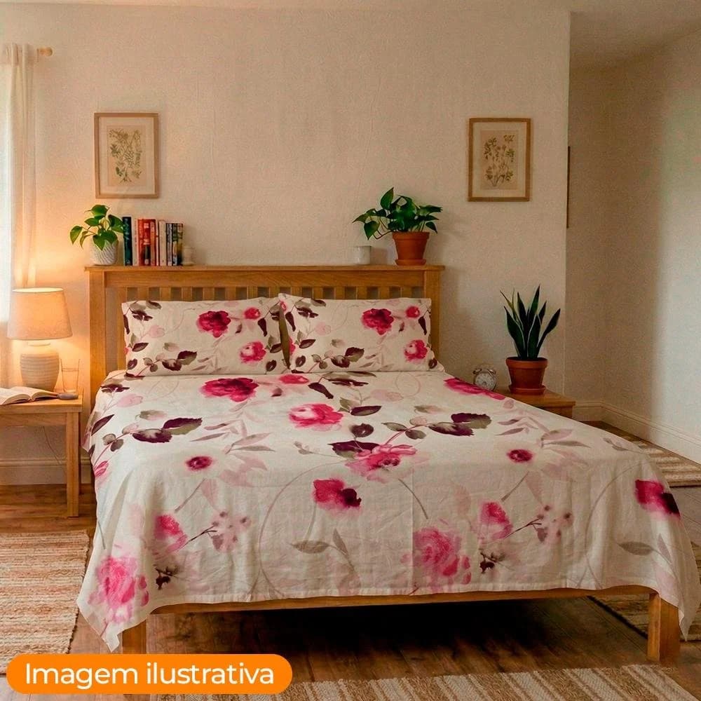 Jogo de Cama de Casal 150 Fios Duplo 4 peças Floral Elara Camesa 1.01799.01.9999 Floral · Casal — foto 2 de 5