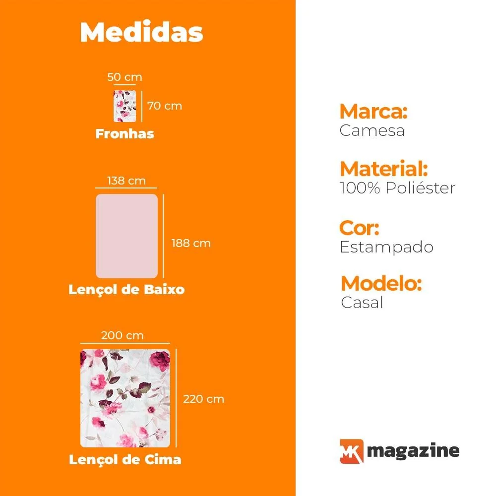 Jogo de Cama de Casal 150 Fios Duplo 4 peças Floral Elara Camesa 1.01799.01.9999 Floral · Casal — foto 5 de 5