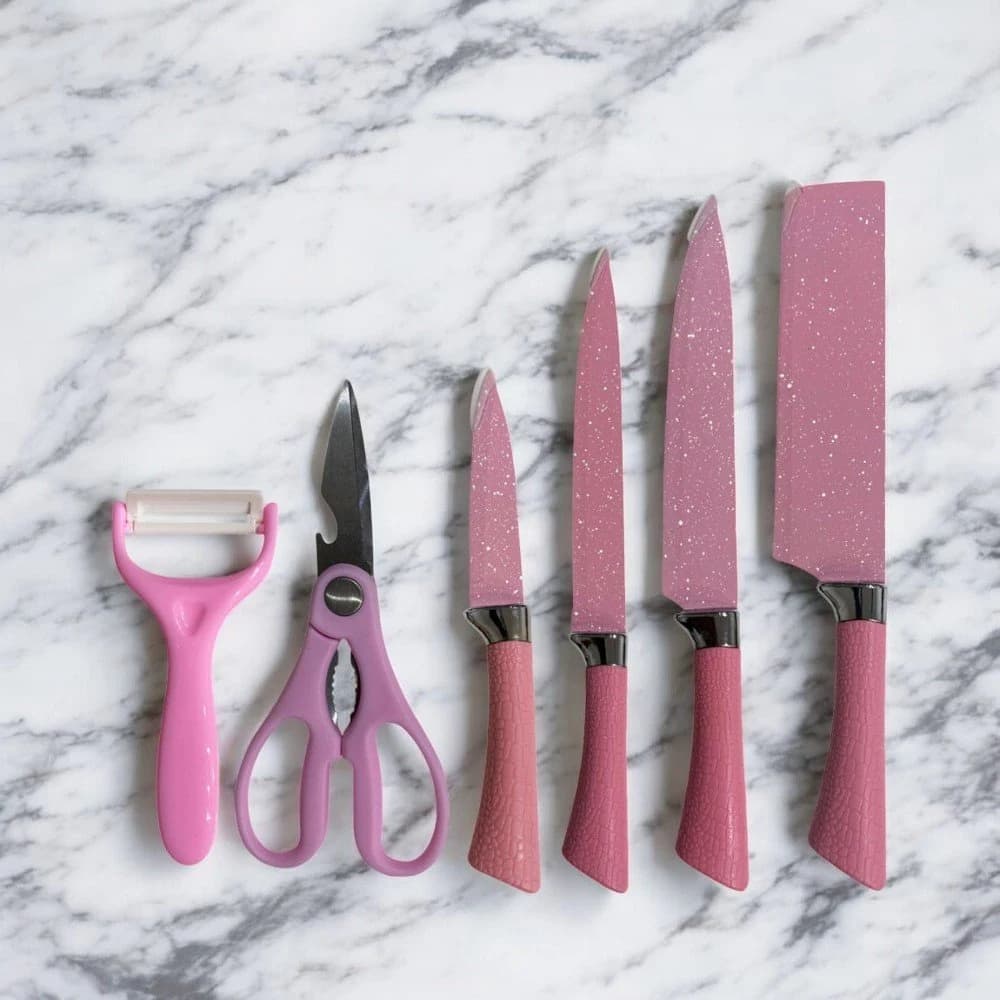 Jogo de Facas Rosa Kit com 6 Peças Beleza e Precisão para Sua Cozinha Padrão — foto 2 de 8
