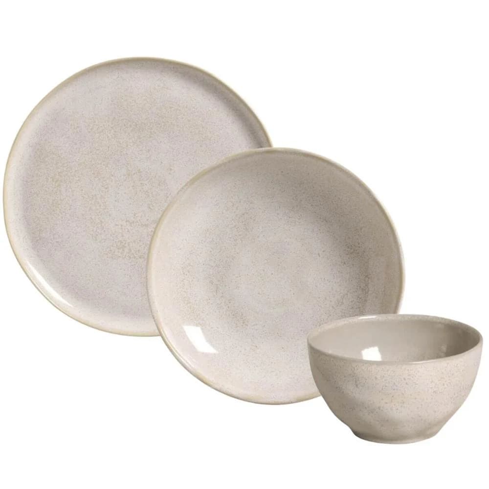 Jogo de Jantar 18 Peças Bio Latte Cerâmica Off White Prato Raso Prato Fundo Bowl Porto Brasil Mesa Posta