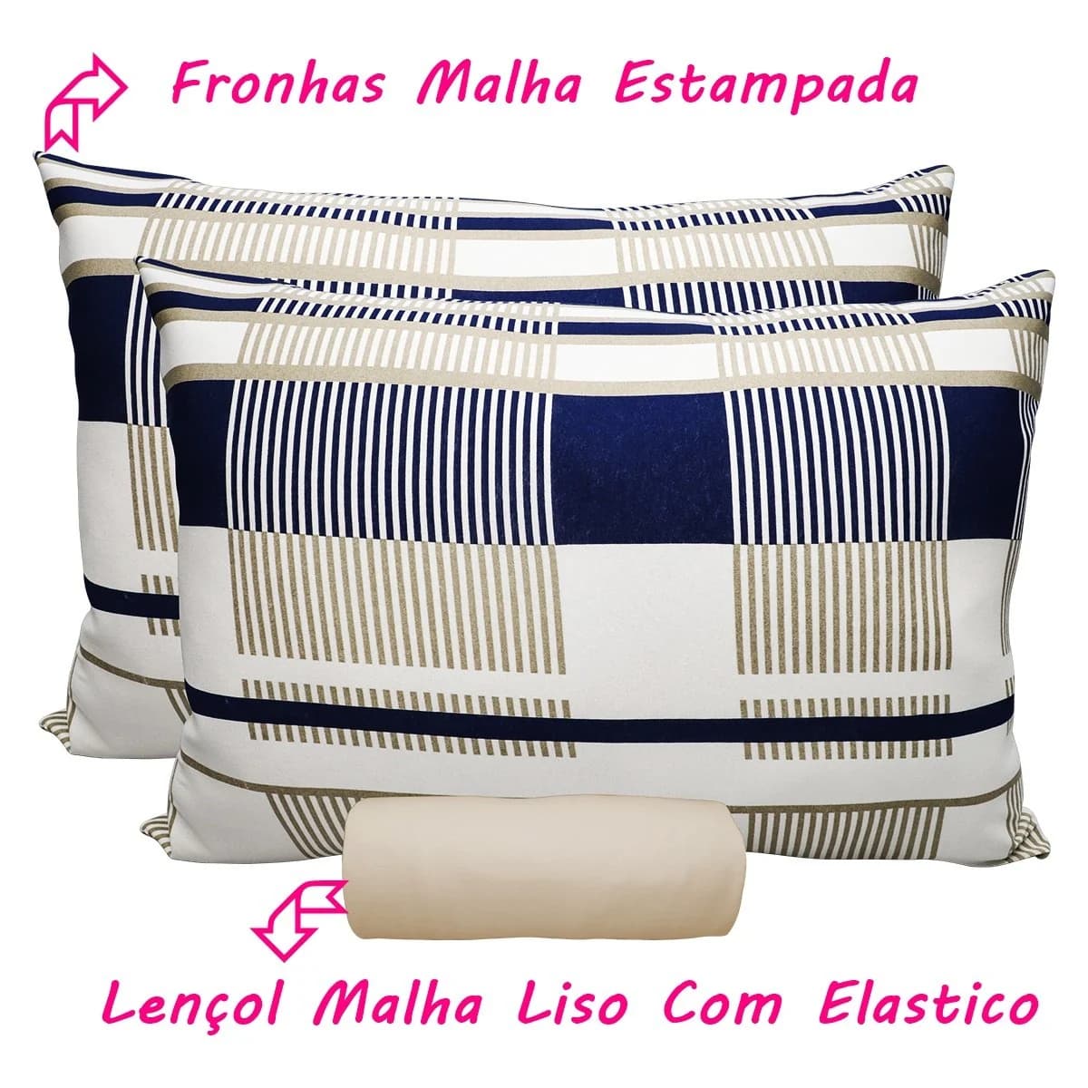 Jogo de Lençol KazzaVip Queen Malha 100% Algodão Lençol com Elástico Valência 3 Peças Bege Bege · Queen — foto 3 de 3