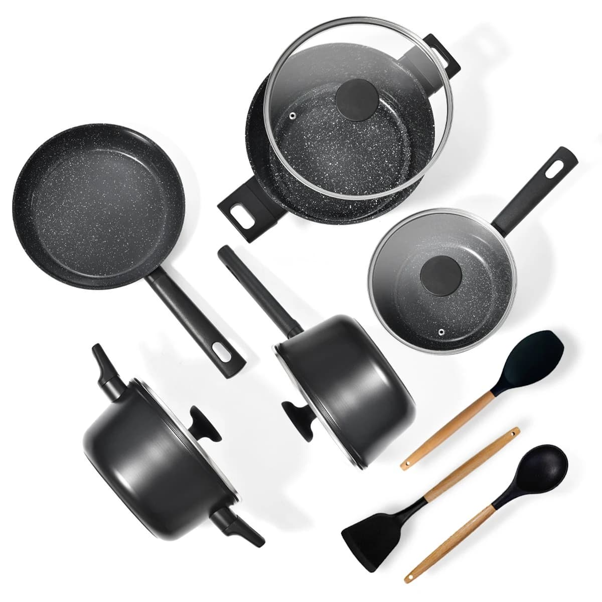 Jogo de Panelas Oikos Mou Chia 5 peças + 3 utensílios Preto — foto 2 de 8
