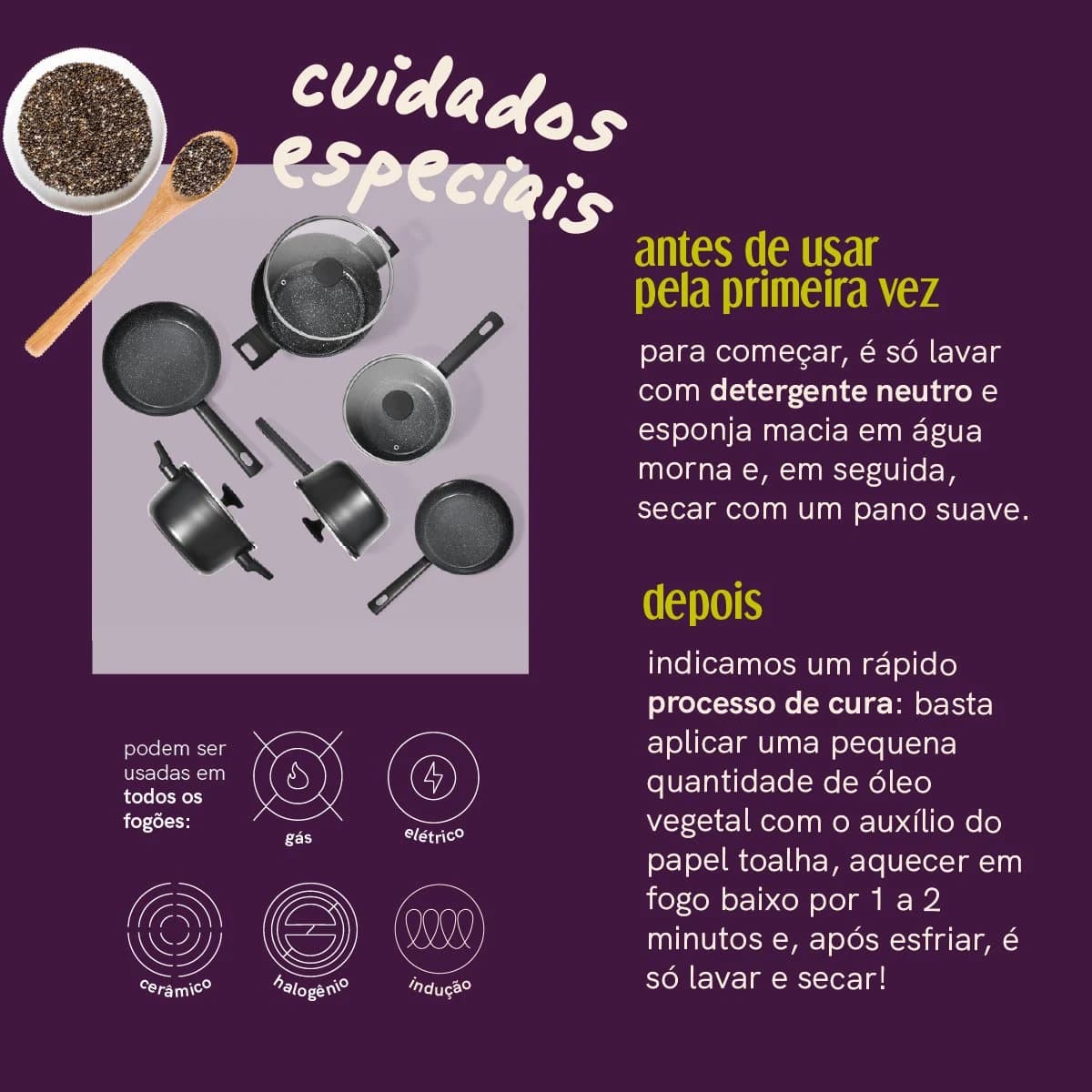 Jogo de Panelas Oikos Mou Chia 5 peças + 3 utensílios Preto — foto 8 de 8