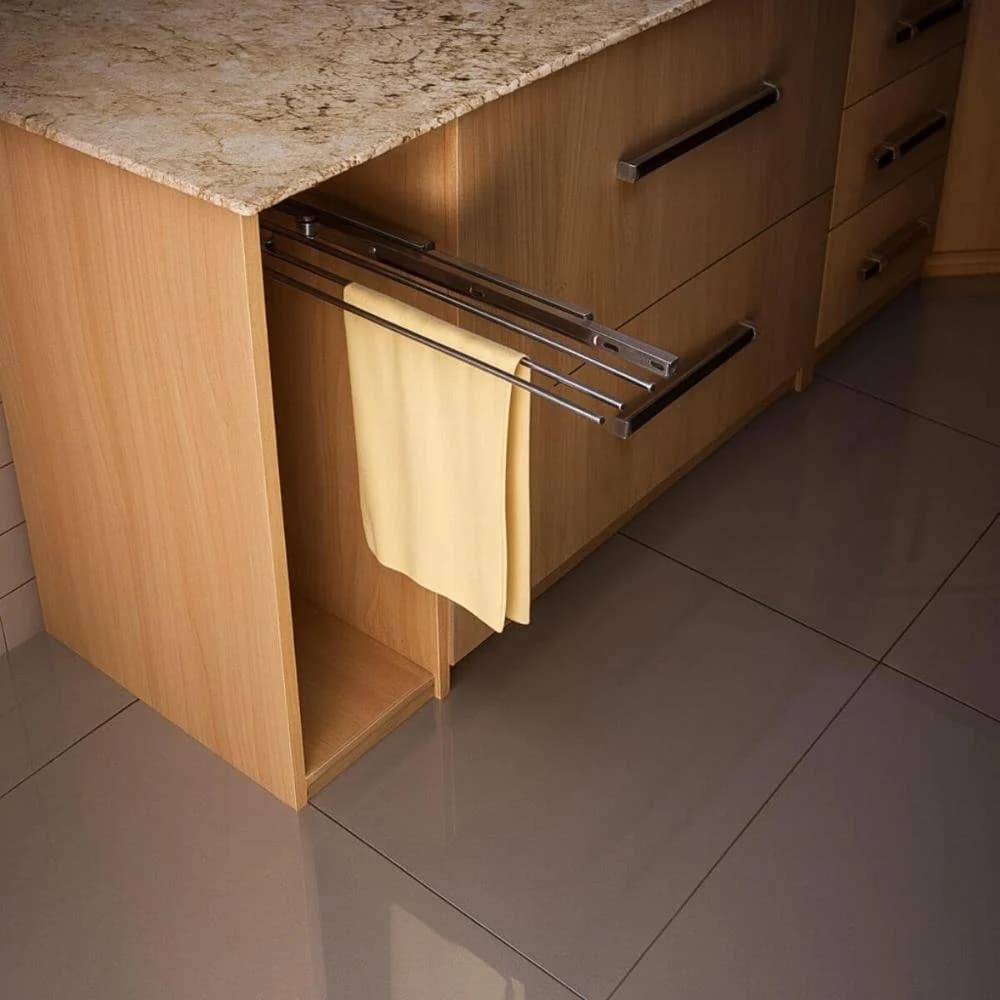 Kit 2 Suportes Porta Toalhas Panos de Prato Triplo 41cm Cromado Corrediça Masutti Copat Armário Cozinha Cromado — foto 4 de 4